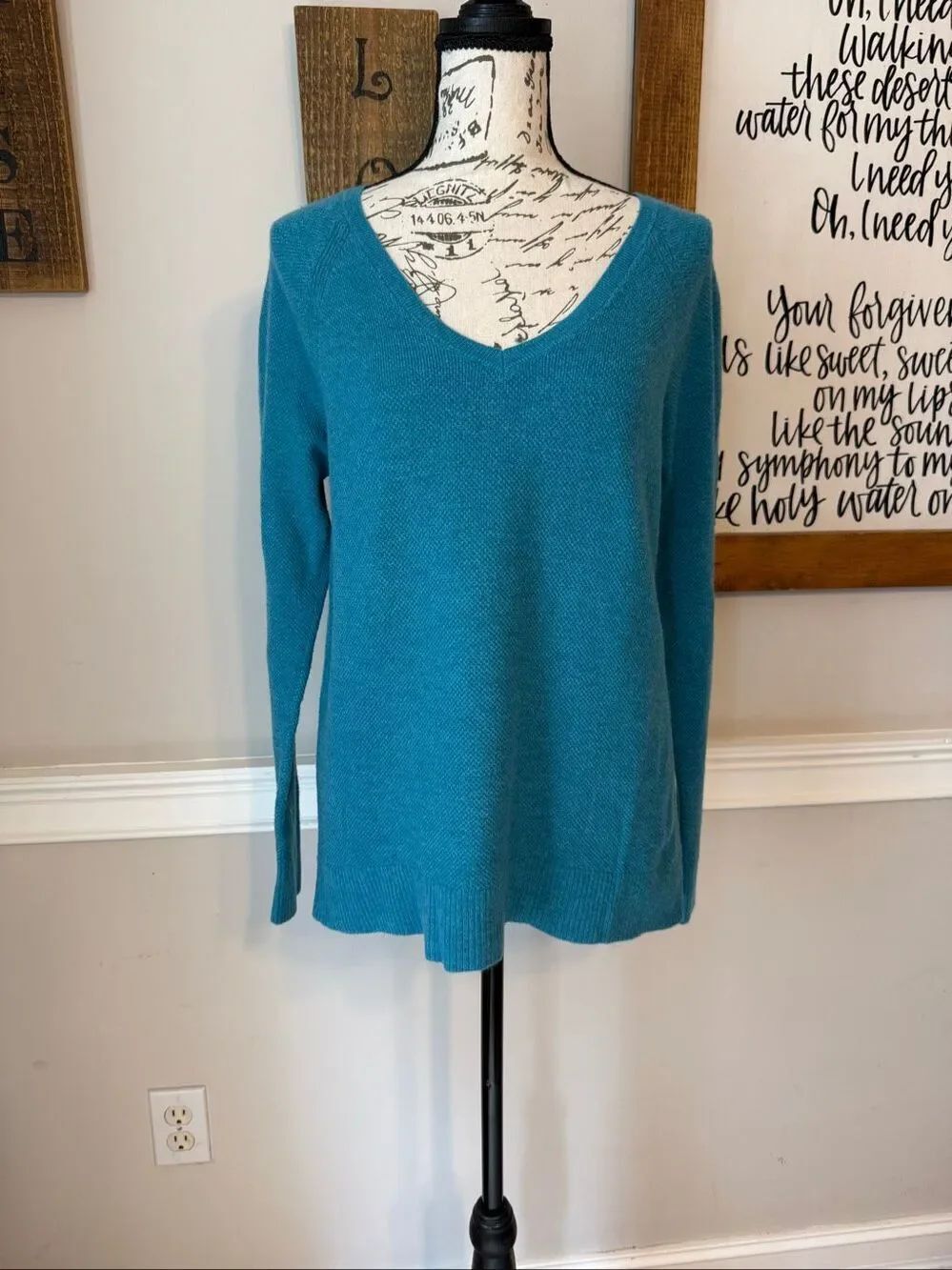 Gap Women's Merino Wool Blend V-Neck Knit Pullover Sweater Teal Size Small